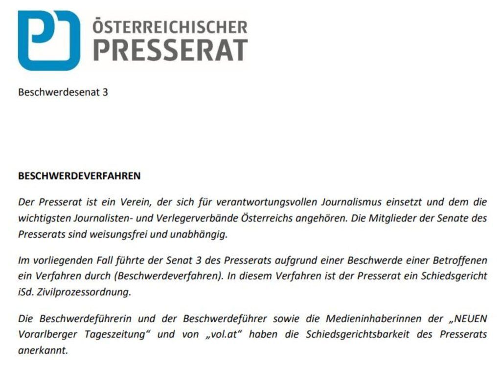Entscheidung des Österreichischen Presserates