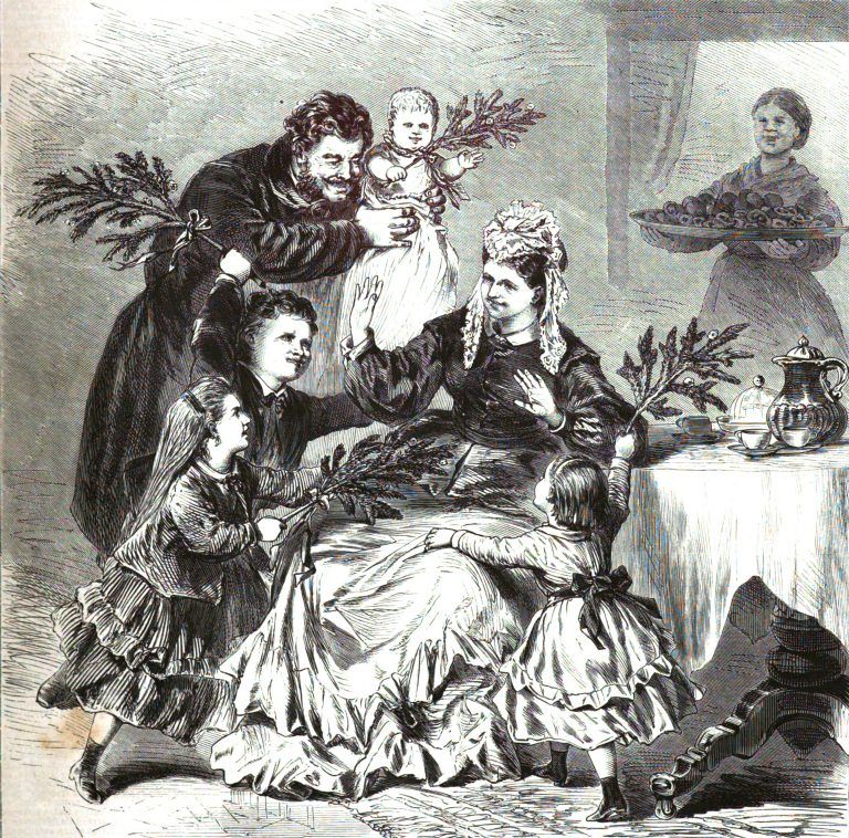 Zu Aschermittwoch gab und gibt es verschiedene Volksbräuche. Hier wird eine Mutter in einer Illustration von 1872 mit Zweigen von der Asche abgekehrt. <span class="copyright">Anno/ÖNB</span>