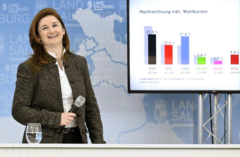 FPÖ-Spitzenkandidatin Marlene Svazek am Sonntag, 23. April 2023, anl. der Landtagswahl in Salzburg. <span class="copyright">APA/HELMUT FOHRINGER</span>