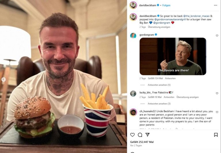 David Beckham braucht nicht viel, um glücklich zu sein - nur einen Burger und Pommes in London. Da ist die Freude groß, wieder in der alten Heimat zu sein.