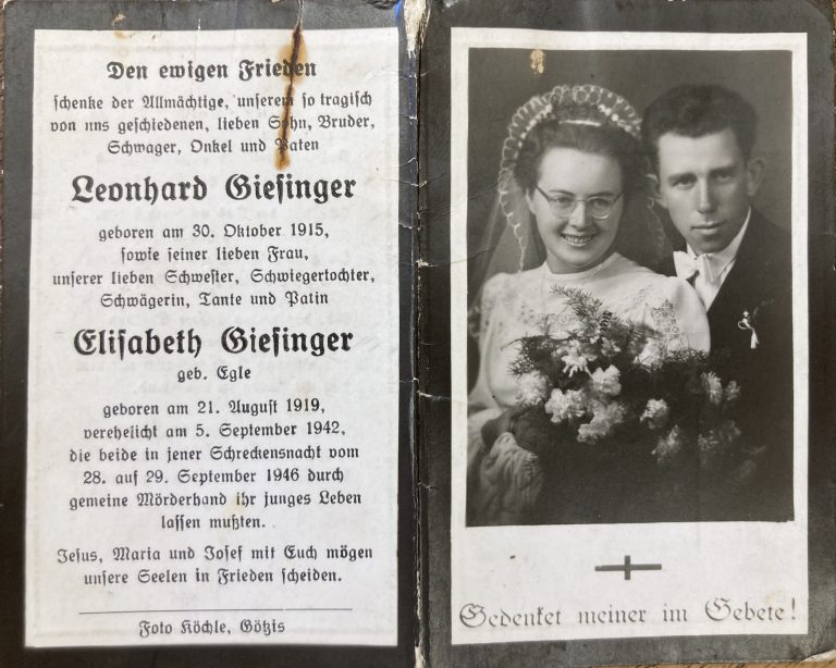 Partezettel des ermordeten Ehepaares. <span class="copyright">Sammlung Hofer/Giesinger, Altach</span>