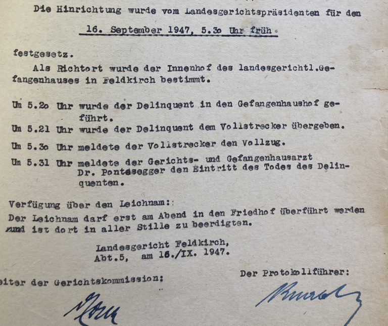 Das Protokoll der Hinrichtung. <span class="copyright">Vorarlberger Landesarchiv</span>