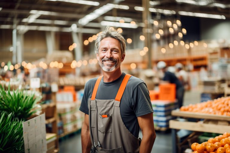 AI generated image of mature male home improvement store. High quality photo