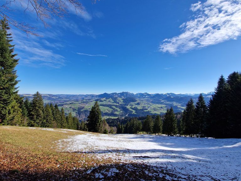 Der Blick über den vorderen Bregenzerwald auf dem Weg zum Brüggelekopf. <span class="copyright">Vylet</span>