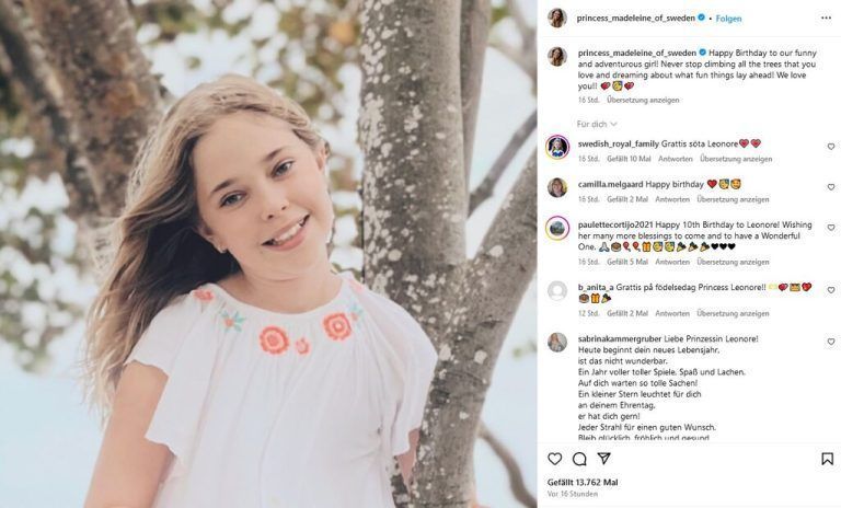 Die älteste Tochter von Prinzessin Madeleine von Schweden feierte am Dienstag einen ganz besonderen Geburtstag. Leonore wurde 10 Jahre alt. Anlässlich ihres Ehrentages teilte ihre Mutter ein neues Foto des Mädchens. Lächelnd blickt sie in die Kamera. „Alles Gute zum Geburtstag an unser lustiges und abenteuerlustiges Mädchen. Wir lieben dich!“
