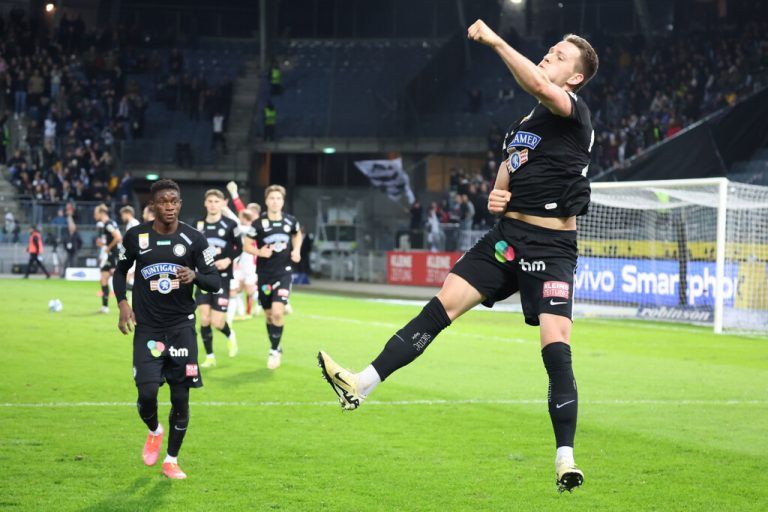 GRAZ,AUSTRIA,03.MAR.24 - SOCCER - ADMIRAL Bundesliga, SK Sturm Graz vs Wolfsberger AC. Image shows the rejoicing of Dimitri Lavalee (Sturm).<br />Photo: GEPA pictures/ Chris Bauer