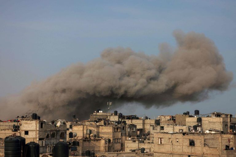 Smoke billows following Israeli bombardment in Rafah, in the southern Gaza Strip, on March 27, 2024, amid the ongoing conflict between Israel and the Palestinian militant group Hamas. (Photo by Mohammed ABED / AFP)