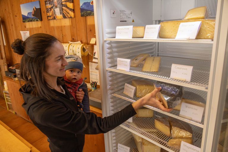 Wir sind bei Familie Meusburger-Flatz. Ich brauche Fotos von der Bauernfamilie, den Tieren, dem Stall, dem Hofladen und dem Käse
