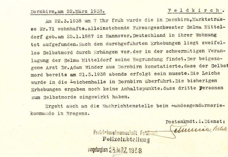 Polizeibericht Selma Mitteldorf