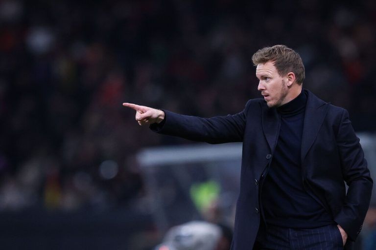 (FILES) Germany's head coach Julian Nagelsmann reacts from the sidelines during the international friendly football match between Germany and Turkey at the Olympic Stadium in Berlin on November 18, 2023, in preparation for the UEFA Euro 2024 in Germany. Germany men's football coach Julian Nagelsmann signed a contract extension to stay with the national team through the 2026 World Cup, the German Football Association (DFB) said on April 19, 2024. (Photo by Ronny Hartmann / AFP)