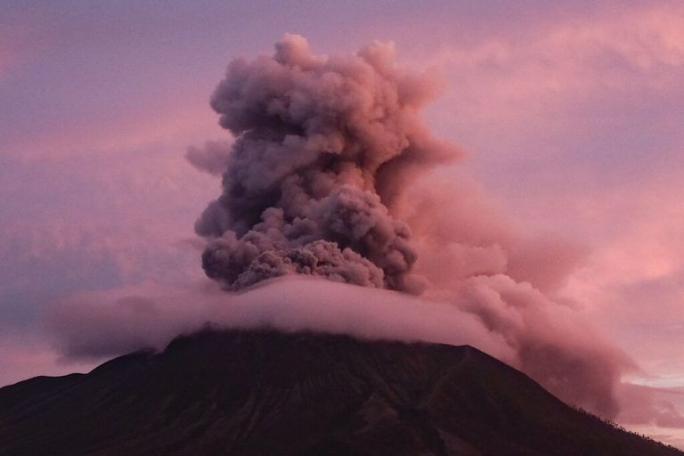 Mount Ruang volcano erupts in Sitaro, North Sulawesi, on April 19, 2024. (Photo by Ronny Adolof BUOL / AFP)
