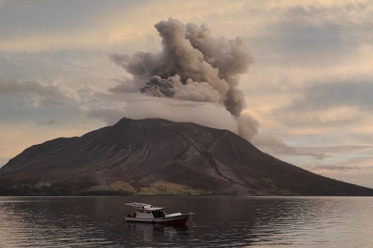 Mount Ruang volcano erupts in Sitaro, North Sulawesi, on April 19, 2024. (Photo by Ronny Adolof BUOL / AFP)