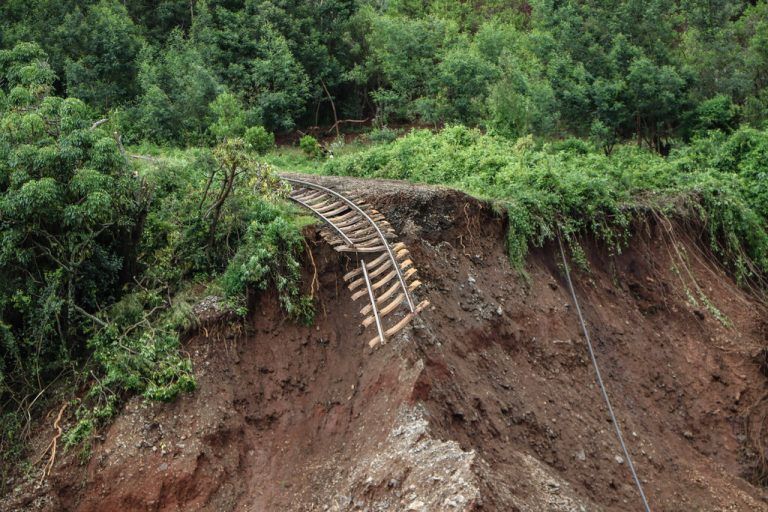 May 1, 2024, Kiambu, Kenya: A view of the destroyed railway line after a tunnel uphill blocked by debris rapidly filled up with water leading to loss of wall integrity and eventual flooding that caused tragic loss of life, injuries and extensive damage to property downstream. T The ongoing heavy rainfall has caused widespread flooding in Kenya. Kiambu Kenya - ZUMAs197 20240501_aaa_s197_502 Copyright: xJamesxWakibiax
