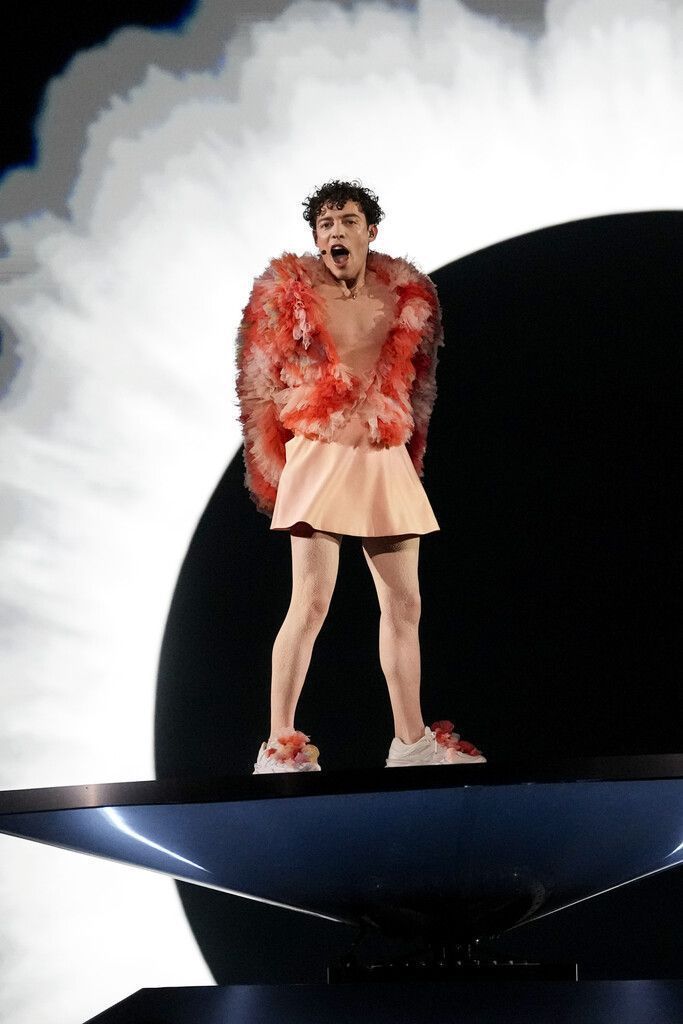 Nemo of Switzerland performs the song The Code during the second semi-final at the Eurovision Song Contest in Malmo, Sweden, Thursday, May 9, 2024. (AP Photo/Martin Meissner)