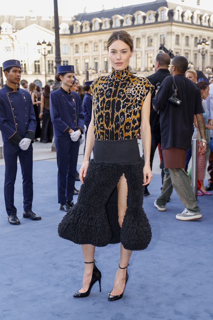 Camille Rowe poses for photographers upon arrival at the Vogue World event on Sunday, June 23, 2024 in Paris. (Photo by Vianney Le Caer/Invision/AP)