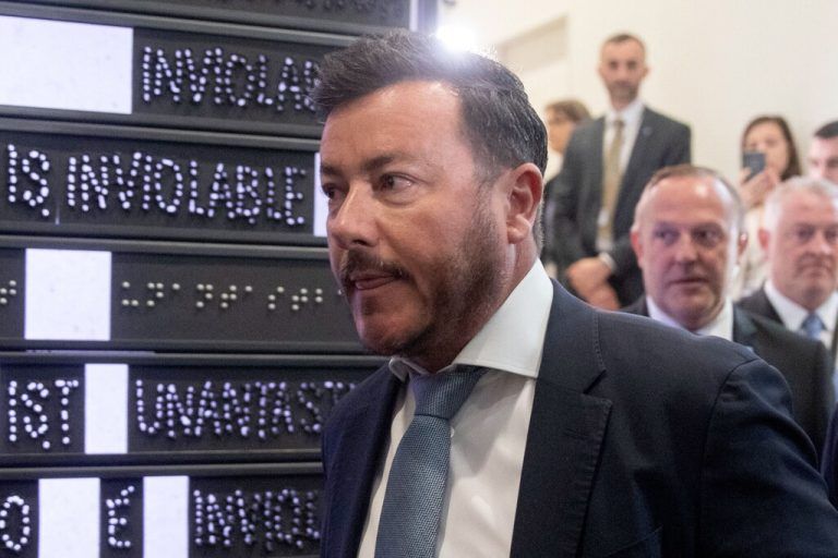 Self-made Austrian tycoon and founder of Signa Holding Rene Benko arrives to testify in front of a parliamentary committee of inquiry at parliament in Vienna, Austria, on May 22, 2024. (Photo by Alex HALADA / AFP)