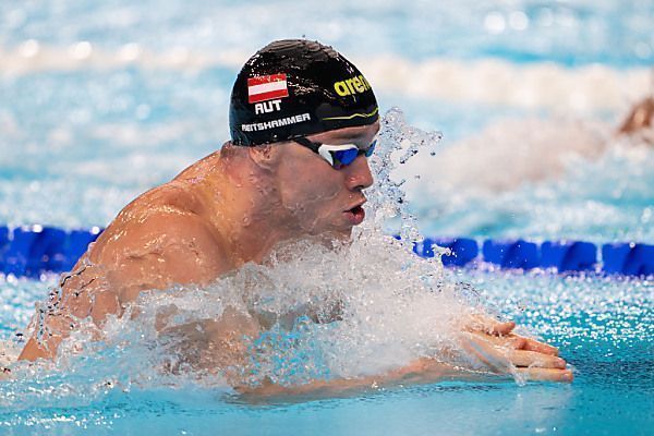Reitshammer über 100 m Brust 15., Auböck angeschlagen out
