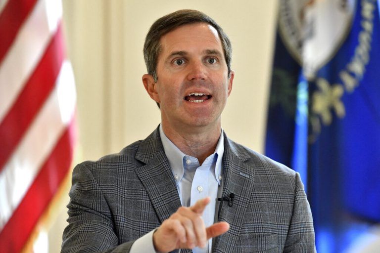 Kentucky Gov. Andy Beshear speaks during an interview at the Kentucky State Capitol in Frankfort, Ky., Monday, July 22, 2024. (AP Photo/Timothy D. Easley)
