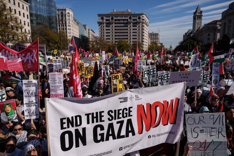 US-THOUSANDS-GATHER-FOR-"FREE-PALESTINE"-MARCH-IN-WASHINGTON,-D.