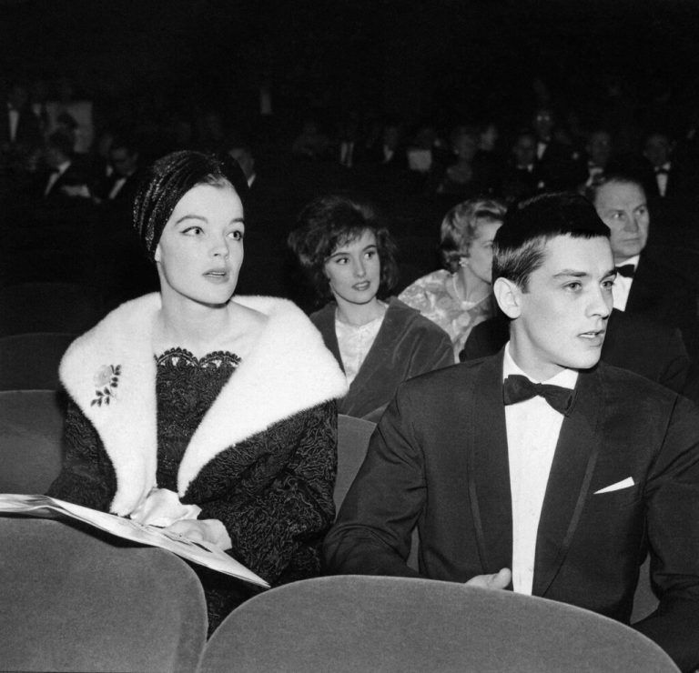 (FILES) This photograph taken in 1959 shows Franco-German actress Romy Schneider (L) and French actor Alain Delon during a theatrical performance in Paris. French film legend Alain Delon has died at the age of 88, his three children told AFP in a statement on August 18, 2024, following a battle with ill health. (Photo by AFP)