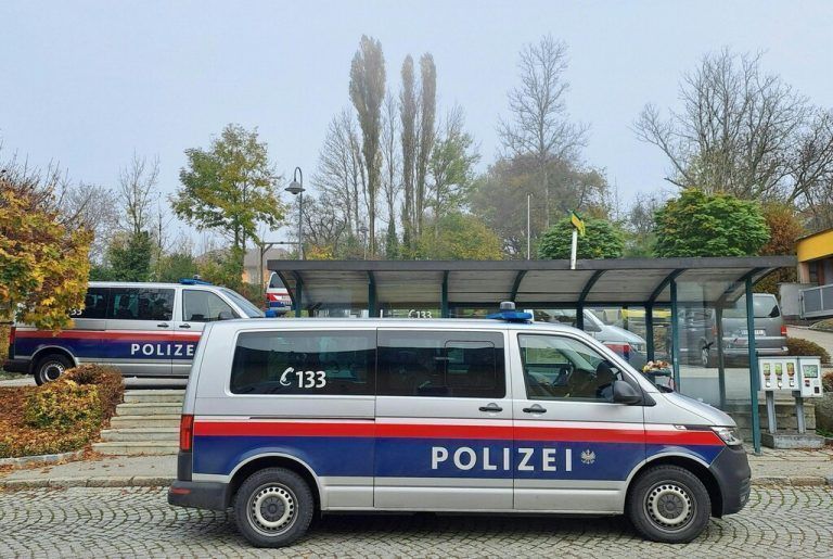 ABD0030_20241030 - ALTENFELDEN - ÖSTERREICH: ZU APA0100 VOM 30.10.2024 - Einsatzkräfte der Polizei bei einer Bushaltestelle in Altenfelden aufgenommen am Mittwoch, 30. Oktober 2024. Auch in der Nacht auf Mittwoch hat die Großfahndung nach dem Mann, der am Montag zwei Menschen im Mühlviertel erschossen haben soll, keine konkrete Spur gebracht. - FOTO: APA/KERSTIN SCHELLER