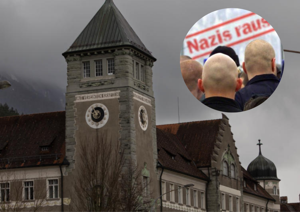 „Ostmark“-Tattoo auf Kinn des Neonazis