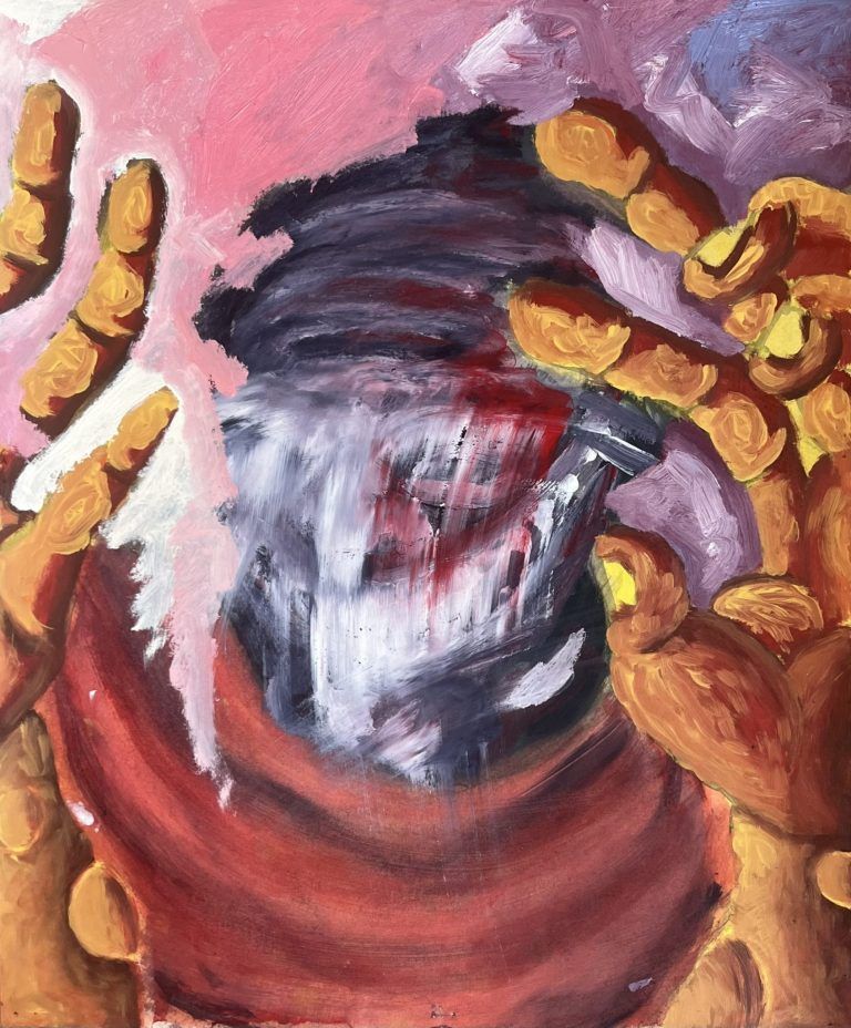 o.T.“ aus Werkzyklus „mein Kampf“ / Acryl und Öl auf Karton / 60,5×50