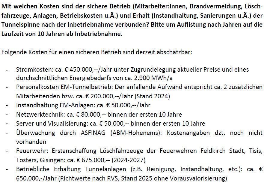 Was der Stadttunnel im laufenden Betrieb kosten wird