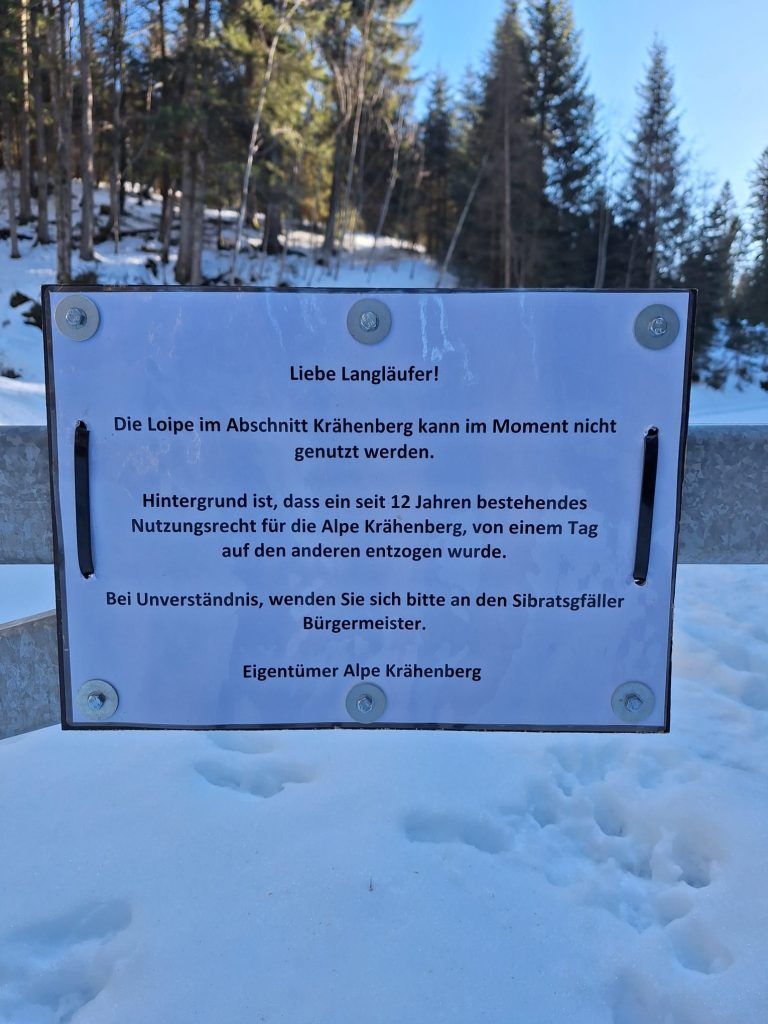 Alpe Krähenberg: Loipe wegen "Nötigung" von Eigentümer gesperrt?