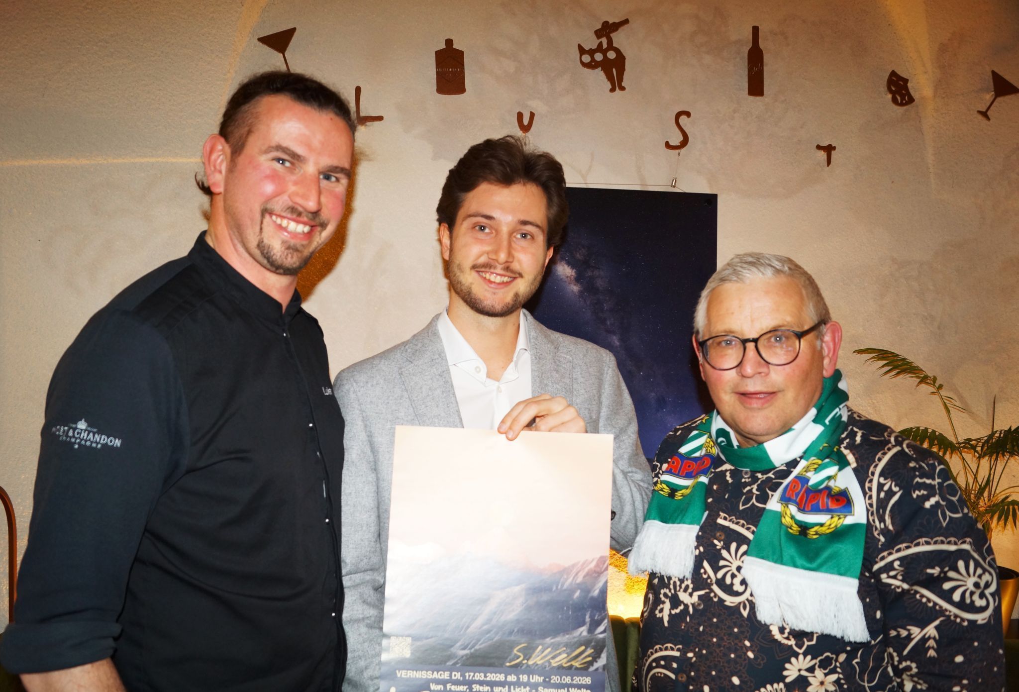 Gastgeber Lukas Buttazoni, Künstler Samuel Welte und Kurator Erwin Buttazoni