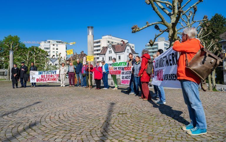 Kraftwerksgegner mit Protest vor dem Landhaus